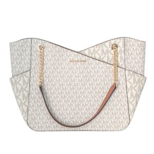 Michael Kors Cream White Brown Saffiano Leather Jet Set Chain Tote Handbag w COA